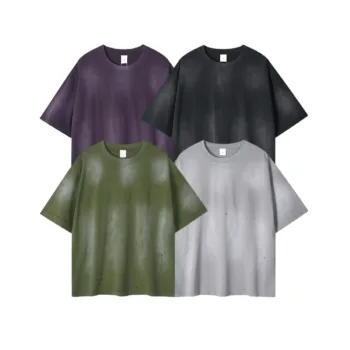 C-HL6624 Spray Monkey Ripped & Distressed Frayed Edge Short Sleeve Tee 285GSM