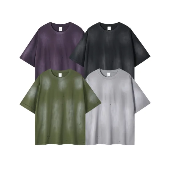 C-HL6624 Spray Monkey Ripped & Distressed Frayed Edge Short Sleeve Tee