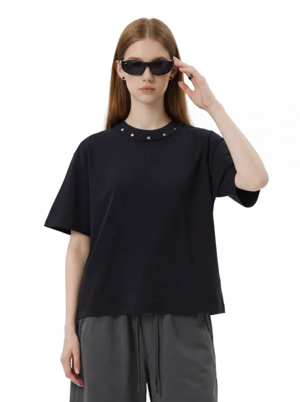 C-S26005 Vintage Washed Crew Neck Rivet T-Shirt