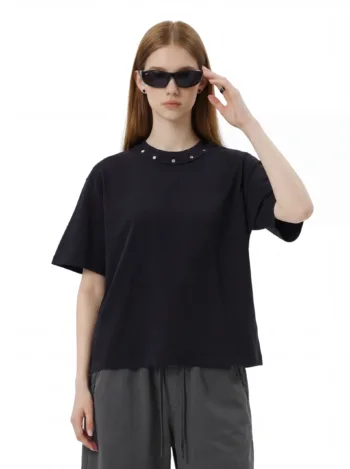 C-S26005 Vintage Washed Crew Neck Rivet 285GSM T-Shirt