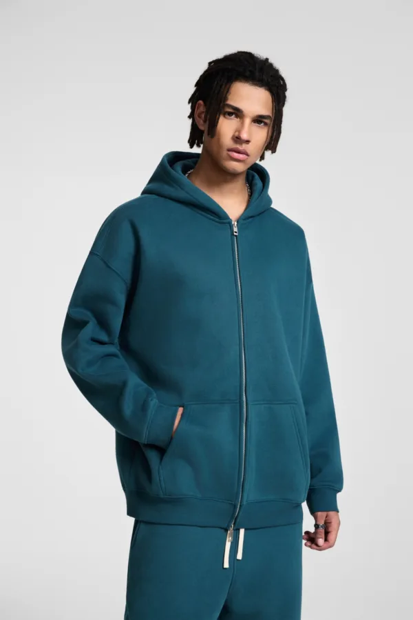 C-HL23805 Fleece-Lined Thickened Loose-Fit Zip-Up Hooded Sweatshirt