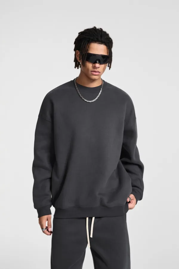 C-HL23803 Fleece-Lined Thickened Loose Crewneck Sweatshirt