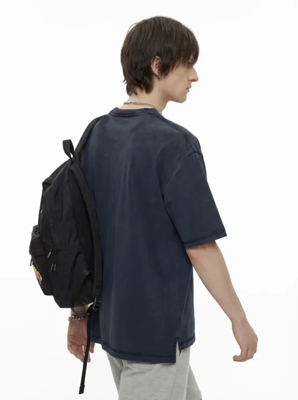 C-S26003 Snow Wash Embroidered Reverse Seam Pure Cotton T-Shirt