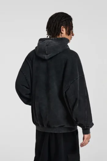 C-1255 Distressed Rivet Patchwork Pocket Hoodie