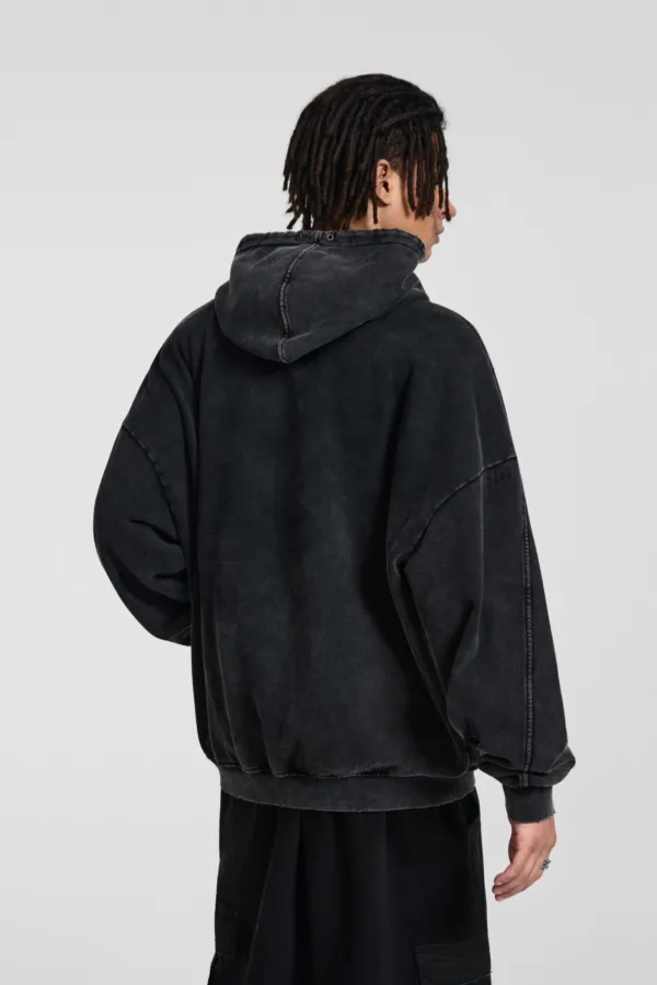 C-1255 Distressed Rivet Patchwork Pocket Hoodie