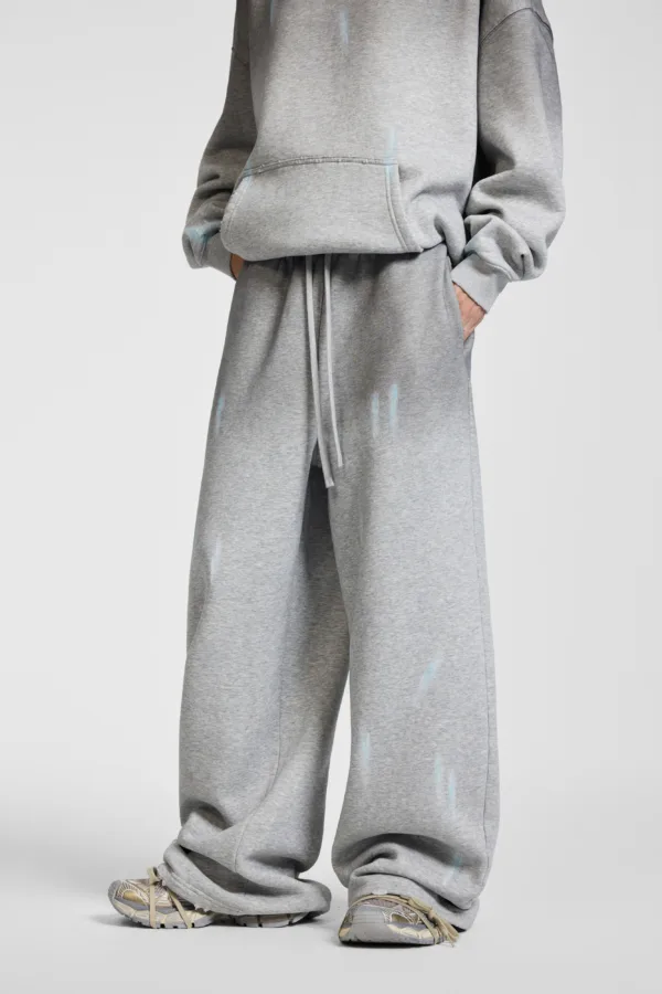 C-26021 Color Spray Washed Distressed Fleece Casual Trousers