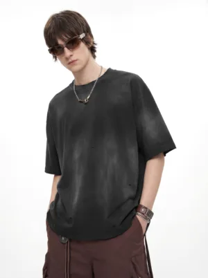 C-HL6624 Spray Monkey Ripped & Distressed Frayed Edge Short Sleeve Tee