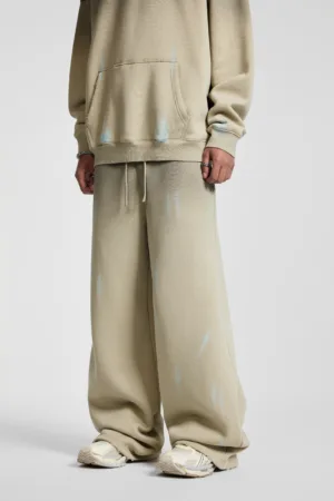 f1289bc0 C-26021 Color Spray Washed Distressed Fleece Casual Trousers