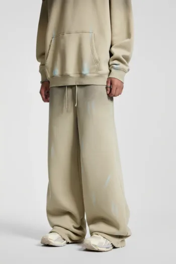 C-26021 Color Spray Washed Distressed Fleece Casual Trousers