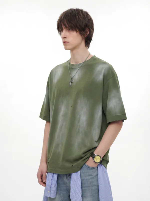 C-HL6624 Spray Monkey Ripped & Distressed Frayed Edge Short Sleeve Tee