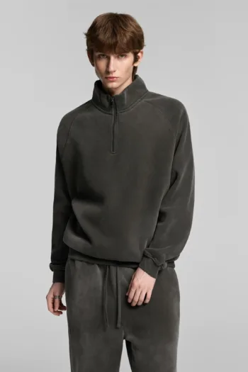 C-265 Fleece Lined Monkey Wash Half-Zip Stand-Up Collar Sweatshirt
