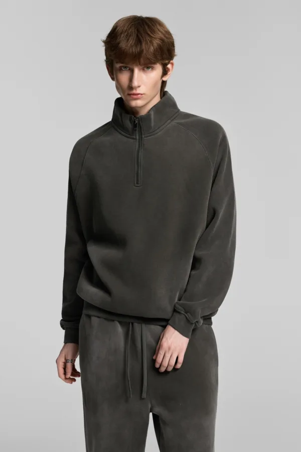 C-265 Fleece Lined Monkey Wash Half-Zip Stand-Up Collar Sweatshirt