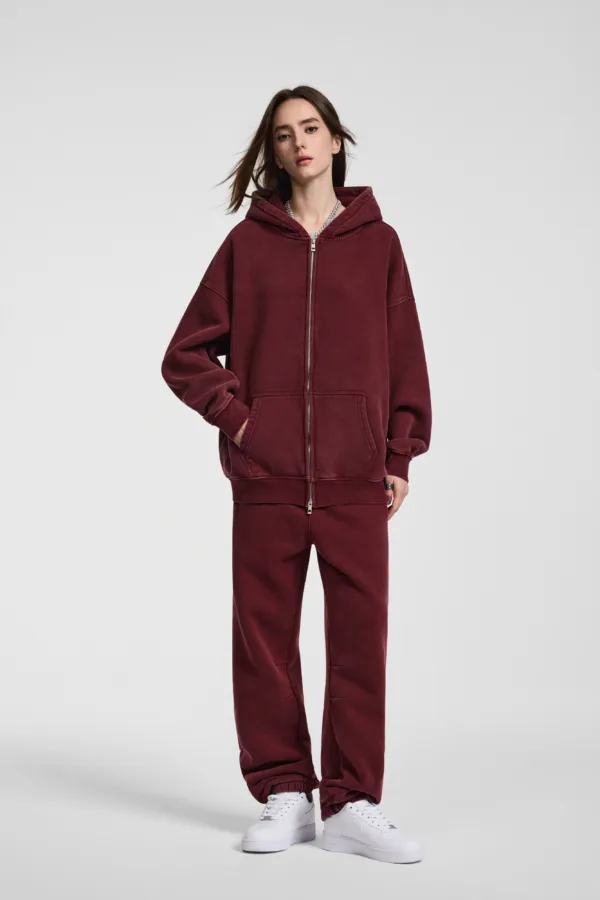 C-HL1216 Batik Washed Vintage Fleece Double-Zip Sweatshirt