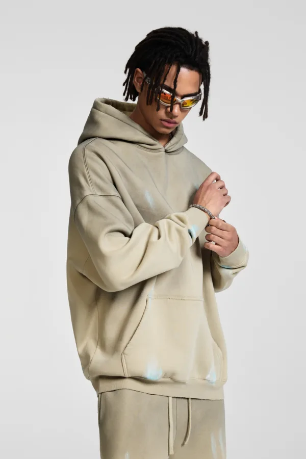 C-25311 Graffiti Splatter Distressed Fleece Hoodie