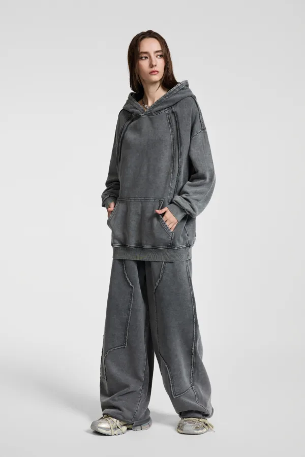 C-25277 High Street Patchwork Frayed Edge Distressed Hoodie