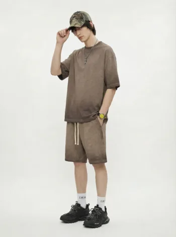 C-HL1237+1238 Heavyweight Washed Vintage Casual Two-Piece Set