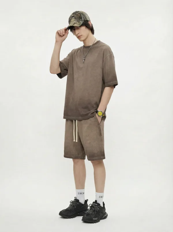 C-HL1237+1238 Heavyweight Washed Vintage Casual Two-Piece Set