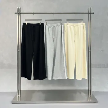 C-90989 Raw Hem Tape Spliced Loose Straight Casual Trousers