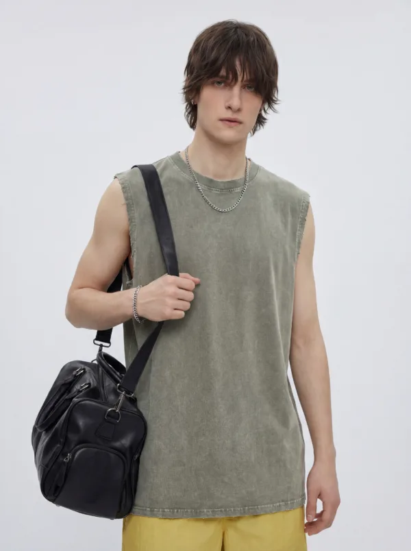 C-HL2424 Distressed Batik Raw Edge Tank Top