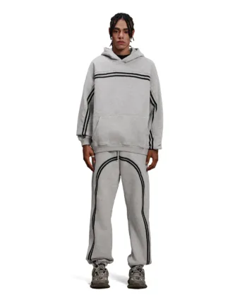 C-1221+1222 Stir-Fried Snowflake Color-Block Contrast Webbing Fleece Hoodie Se