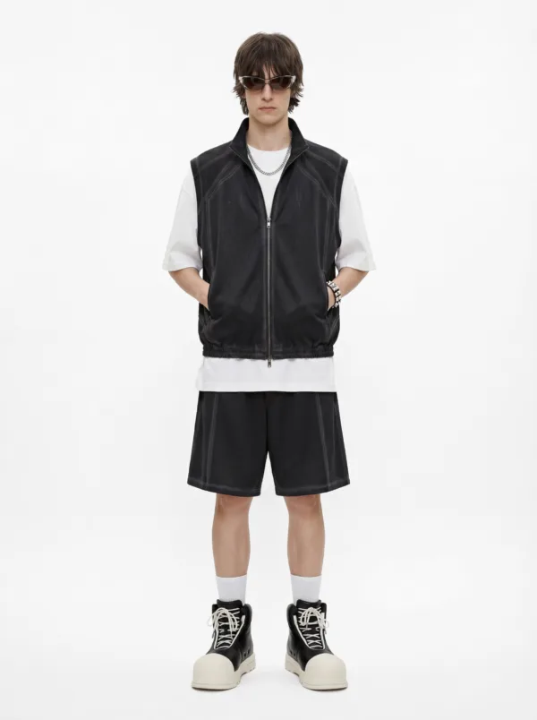 C-2049 + C-3225 Mesh Vintage Washed Fleece Hoodie Two-Piece Set