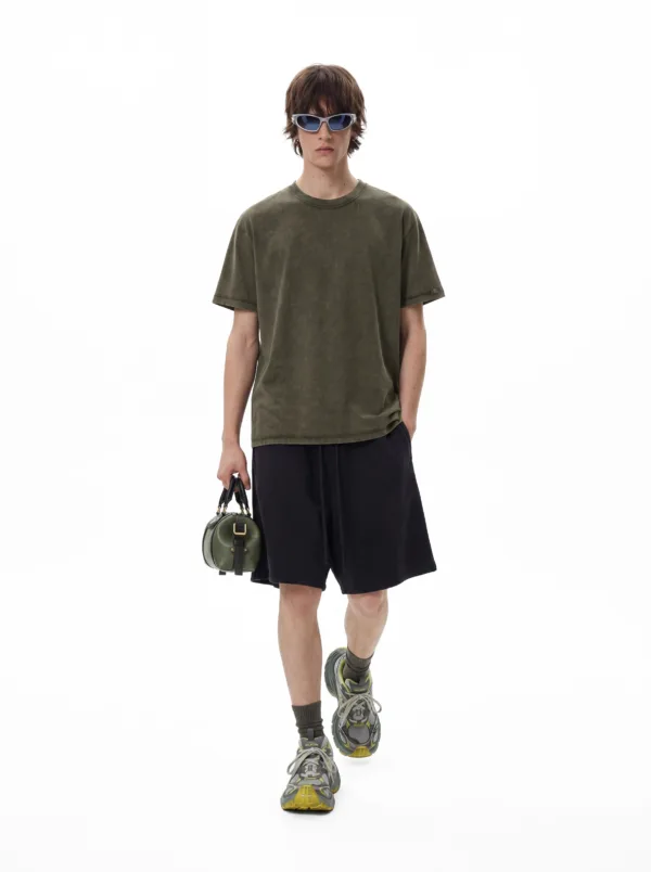 C-S26003 Snow Wash Embroidered Reverse Seam Pure Cotton T-Shirt