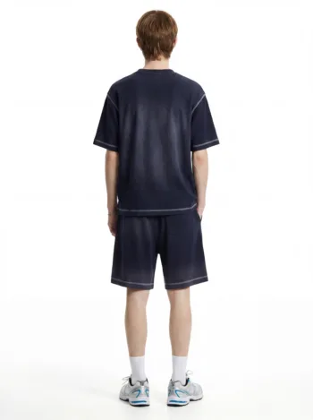 C-K1173 Colorblock Waffle Knit Exposed Stitch Monkey Gradient Spray 290GSM T-Shirt