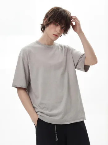C-HL6615 Frayed Raw Hem Exposed Seam Batik Distressed 275GSM Short Sleeve T-Shirt