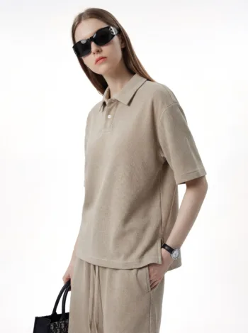 C-HL6605 Diamond Waffle Weave 330GSM Short Sleeve Polo with Side Slits