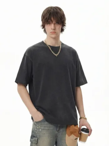 C-HL6615 Frayed Raw Hem Exposed Seam Batik Distressed 275GSM Short Sleeve T-Shirt