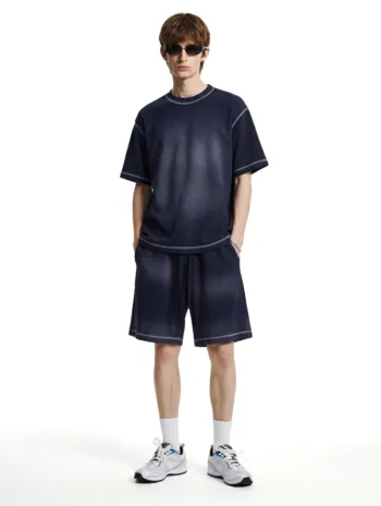 C-K1173 Colorblock Waffle Knit Exposed Stitch Monkey Gradient Spray 290GSM T-Shirt