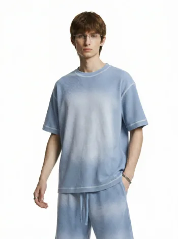 C-K1173 Colorblock Waffle Knit Exposed Stitch Monkey Gradient Spray 290GSM T-Shirt