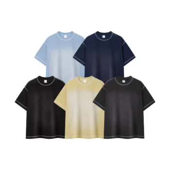 C-K1173 Colorblock Waffle Knit Exposed Stitch Monkey Gradient Spray 290GSM T-Shirt