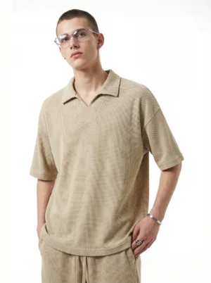 C-k1185 Diamond Textured Waffle Polo 290GSM Short Sleeve Shirt