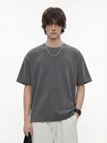 C-HL6615 Frayed Raw Hem Exposed Seam Batik Distressed 275GSM Short Sleeve T-Shirt
