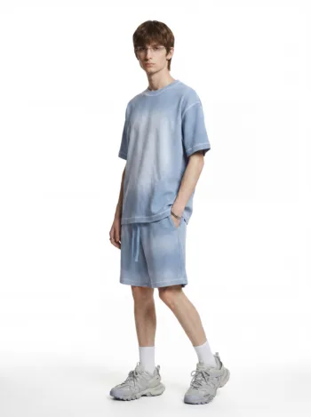 C-K1173 Colorblock Waffle Knit Exposed Stitch Monkey Gradient Spray 290GSM T-Shirt