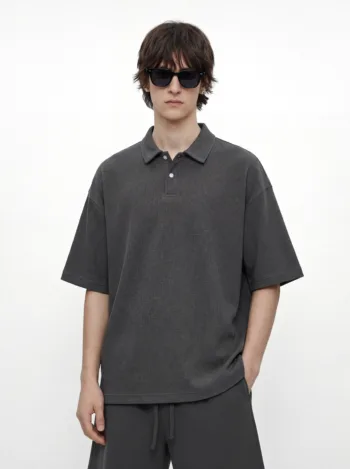 C-HL6605 Diamond Waffle Weave 330GSM Short Sleeve Polo with Side Slits