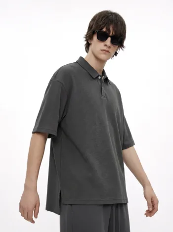 C-HL6605 Diamond Waffle Weave 330GSM Short Sleeve Polo with Side Slits