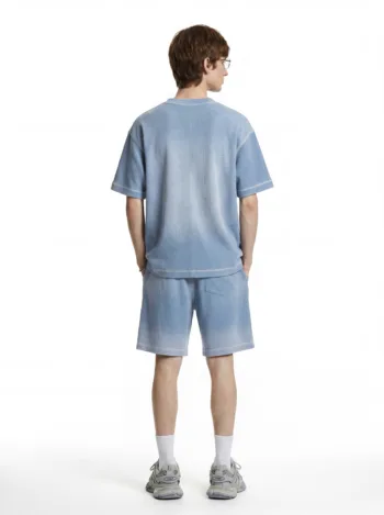 C-K1173 Colorblock Waffle Knit Exposed Stitch Monkey Gradient Spray 290GSM T-Shirt