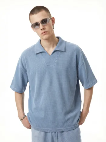 C-k1185 Diamond Textured Waffle Polo 290GSM Short Sleeve Shirt