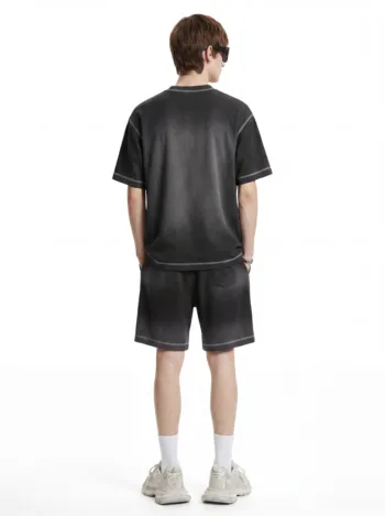 C-K1173 Colorblock Waffle Knit Exposed Stitch Monkey Gradient Spray 290GSM T-Shirt
