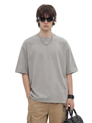 C-HL6613 Destroyed Slash Effect Vintage 275GSM Cotton T-Shirt